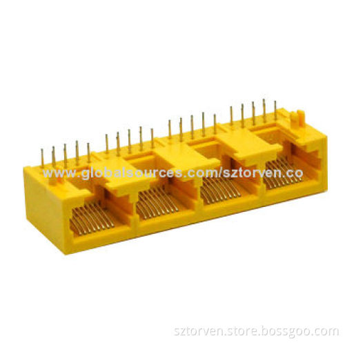 Side Entry Modular Jack, 1 x 4, Yellow Available in 1 x 1-1 x 8-pole, 1.5A Current Rating